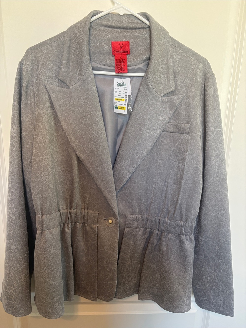 Christina Light Gray Textured Single-Button Peplum Jacket